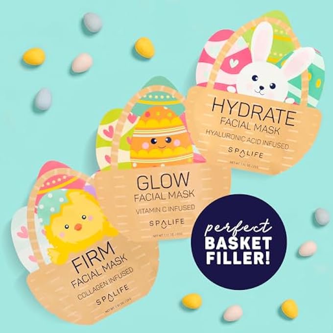 SpaLife SPRING & EASTER FACIAL MASKS (9PACK) - HYALURONIC ACID, COLLAGEN, VITAMIN C INFUSED - REDUCES DARK CIRCLES, HYDRATES, FIRMS SKIN - SKIN CARE MASKS FOR PUFFINESS, FINE LINES & WRINKLES - Image 2